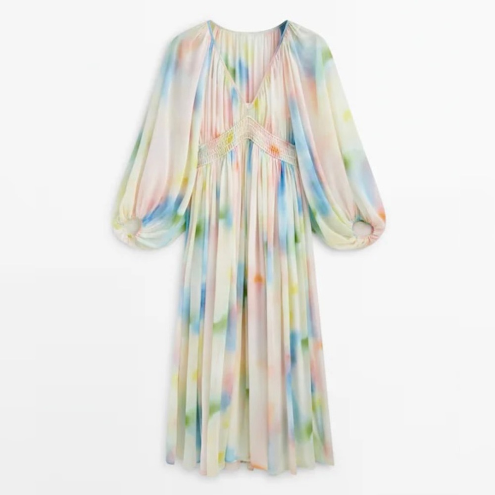 Massimo Dutti Watercolor Maxi Dress Size XS NWT